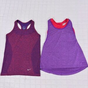 NIKE Bundle 2 Dri-Fit Performance Racerback Tank Top Purple Pink Small